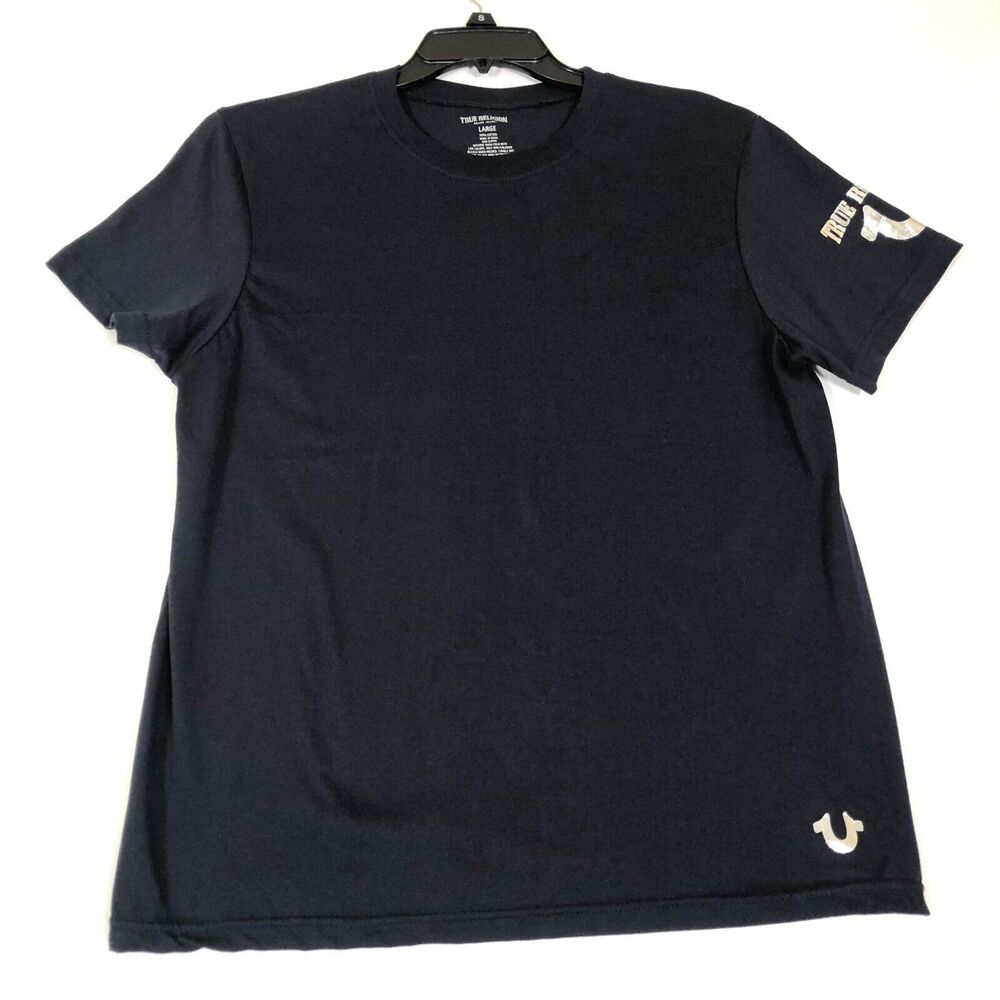 True Religion Mens Short Sleeve T-Shirt Size Large Silver Horseshoe Logo Black